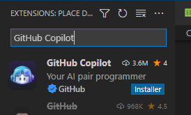 Copilot extension from the Visual Studio Code Marketplac