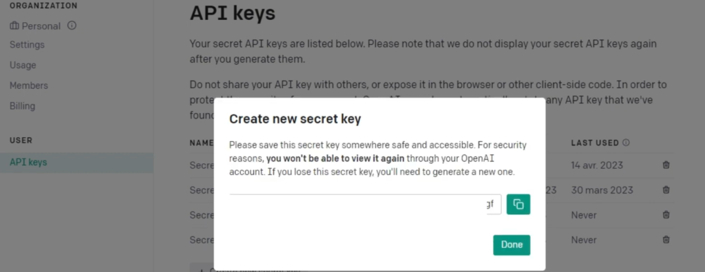 get  OpenAI API key 